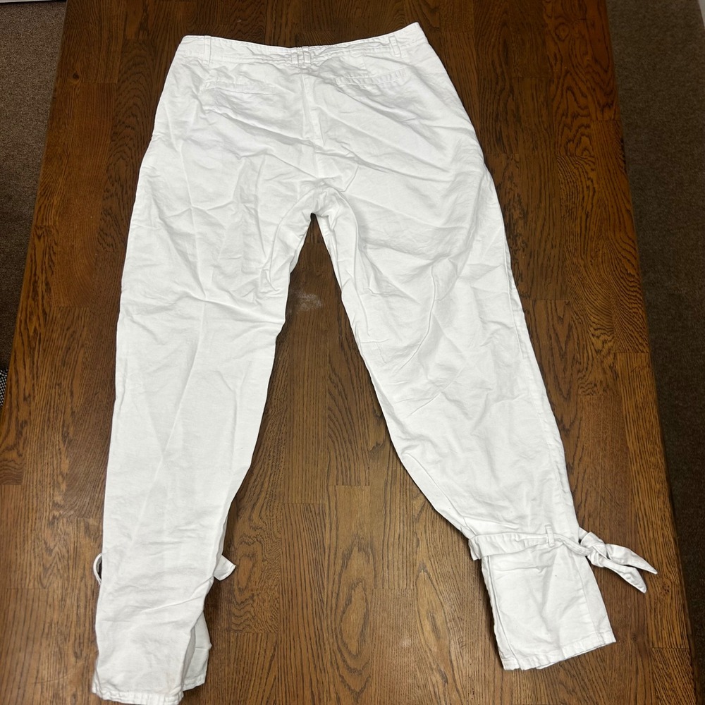 White Linen Blend Tie Ankle Tapered Pants Size 8 Summer Nautical Resortwear - Picture 3 of 9